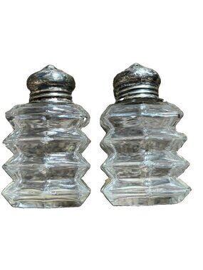 F.B. Rogers Sterling Silver Top Salt & Pepper Shakers Vintage Glass Design